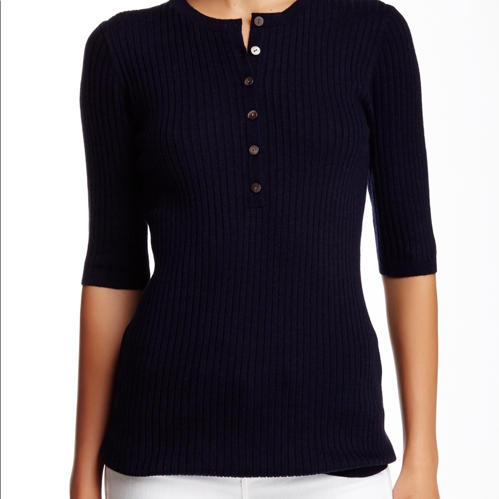 Vince Navy button up short sleeve ribbed sweater Small